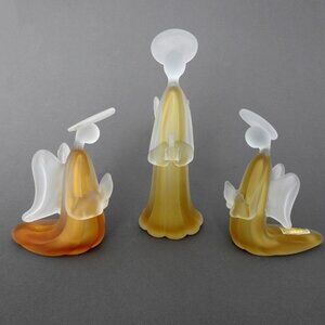 Seguso Ca D'Oro Matte Art Glass Praying Angel Figurines Satin White Amber Set 3